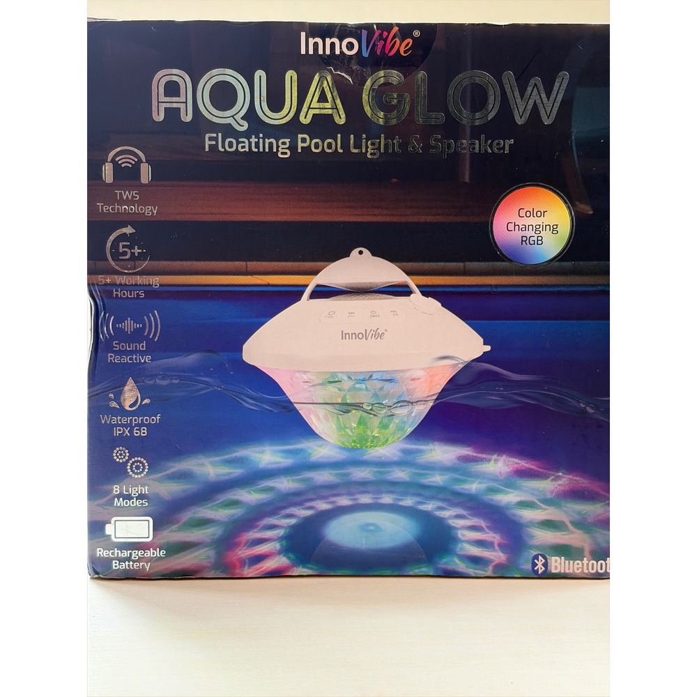 InnoVibe Aqua Glow Floating Pool Light & Speaker Bluetooth RGB Waterproof IPX68